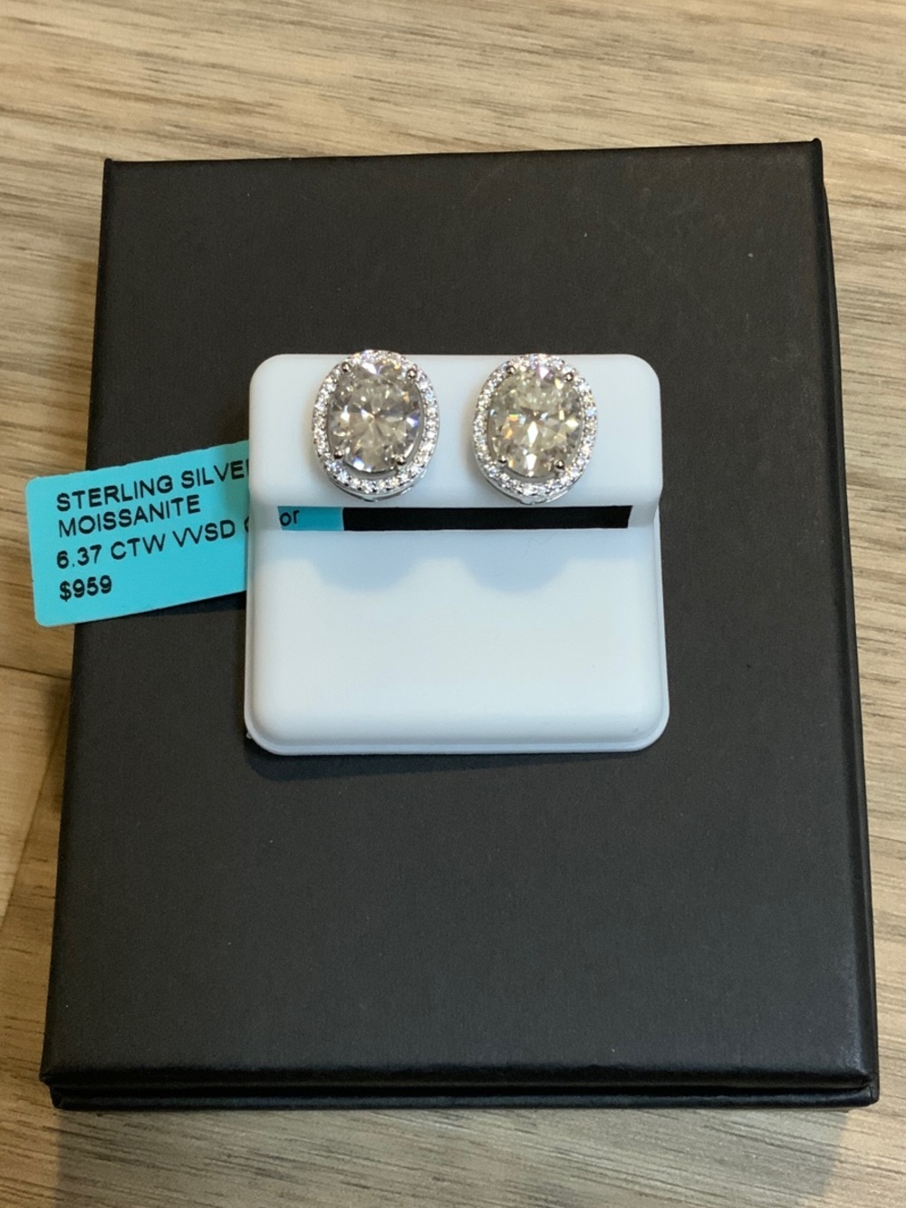 Sterling Silver Moissanite Oval Halo Stud Earrings 6.37 CTW VVSD Color